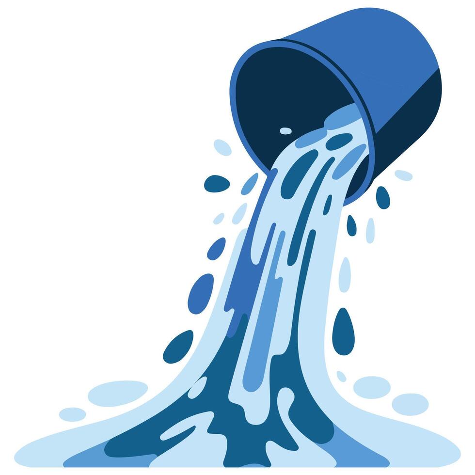 WebOverturned bucket spilling water isolated illustration on white background vector