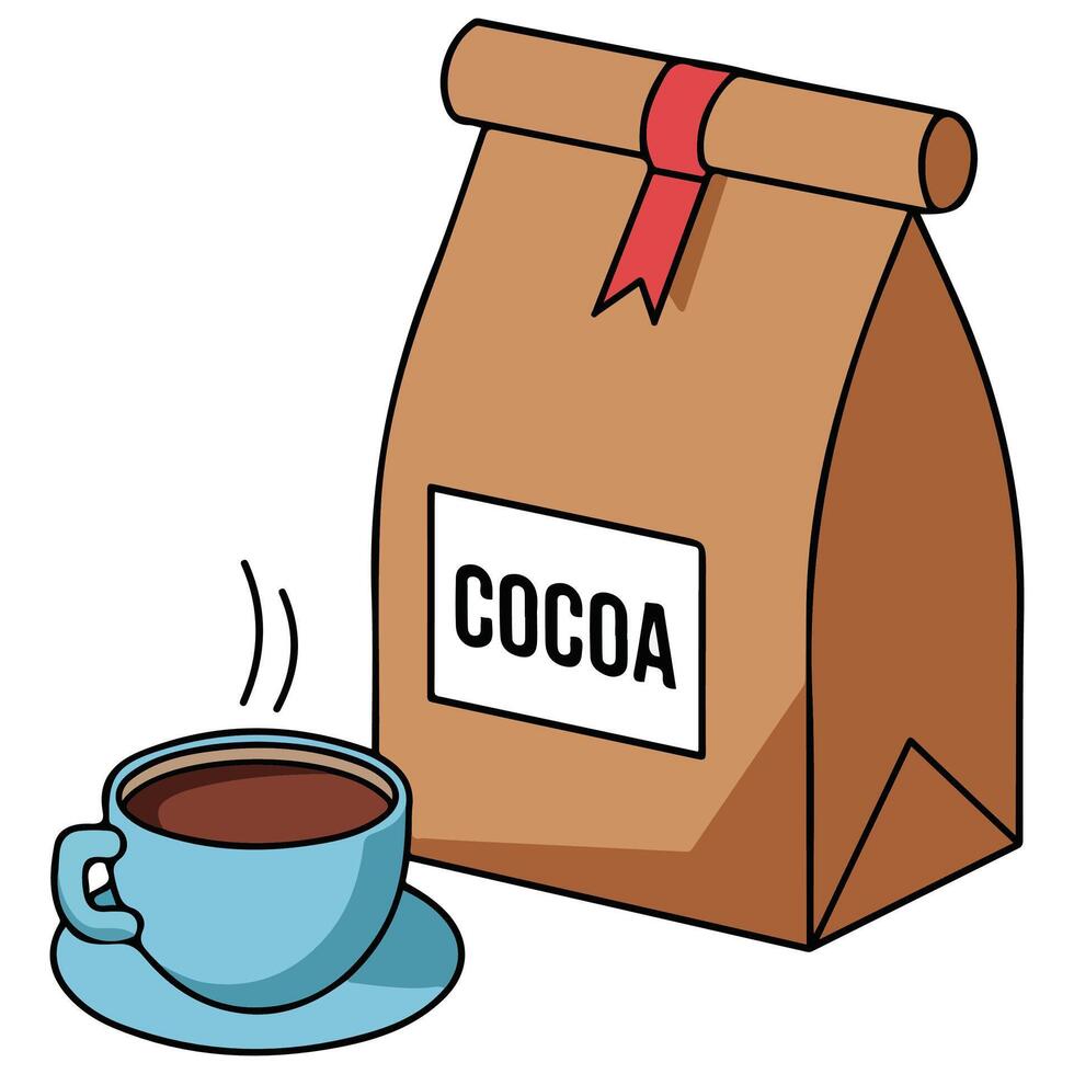 Cocoa product with ready made beverage isolated illustration on white background vector