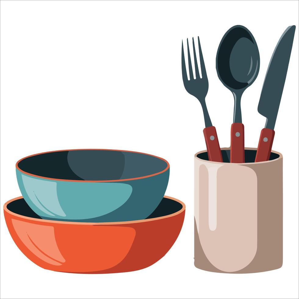 Stacked kitchenware collection isolated illustration on white background vector