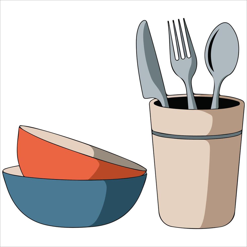Piled cooking utensils isolated illustration on white background vector