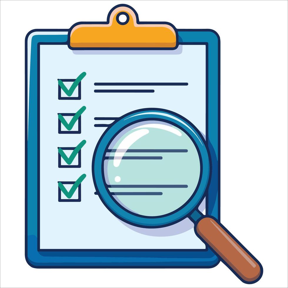 Inspection clipboard with magnifier isolated illustration vector