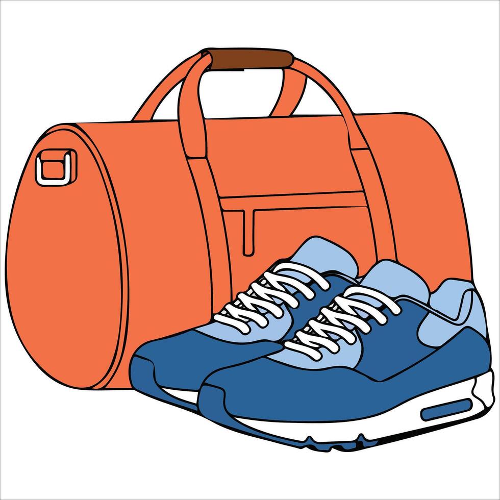 Athletic bag with sports shoes isolated illustration vector