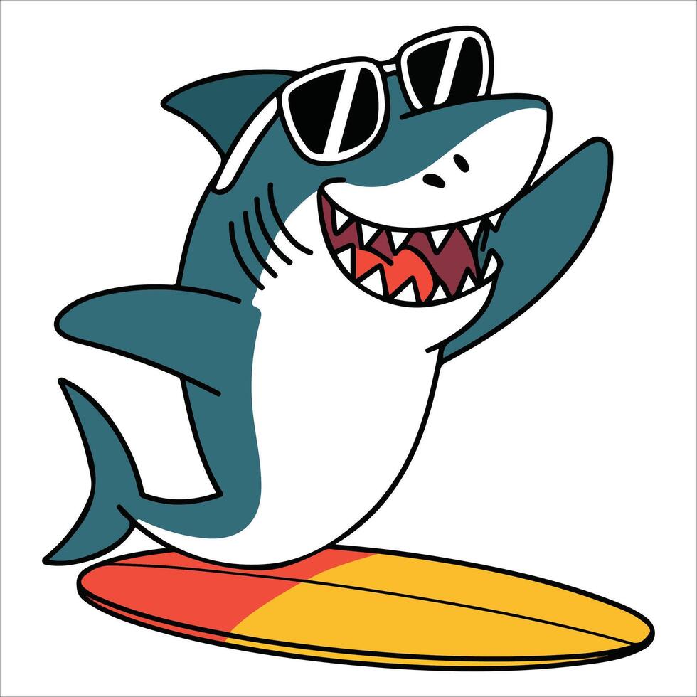 Surfing shark wearing shades isolated illustration on white background vector