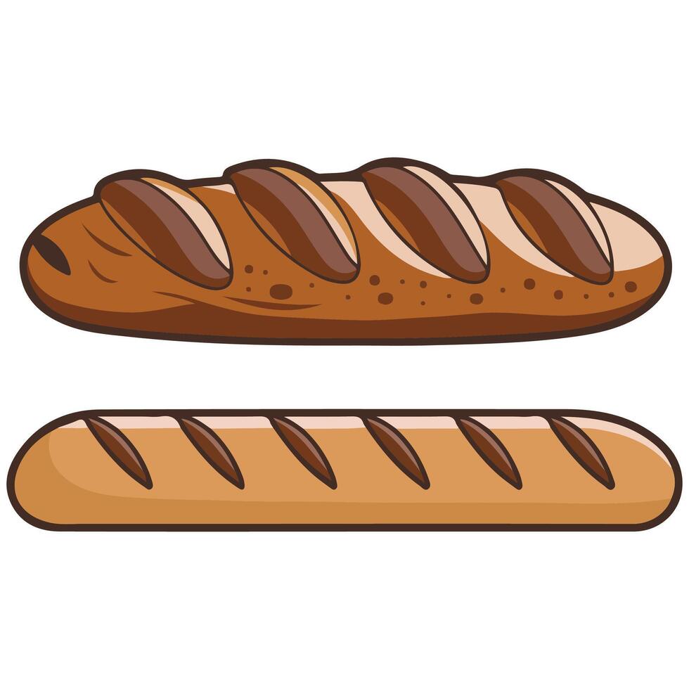 Fresh baguette long loaf bread isolated illustration on white background vector