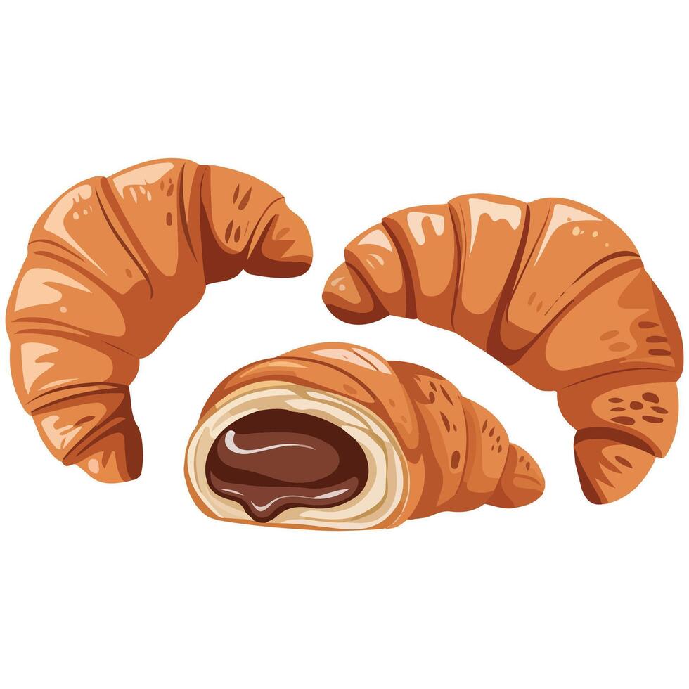 Set of buttery croissants pastries isolated illustration on white background vector
