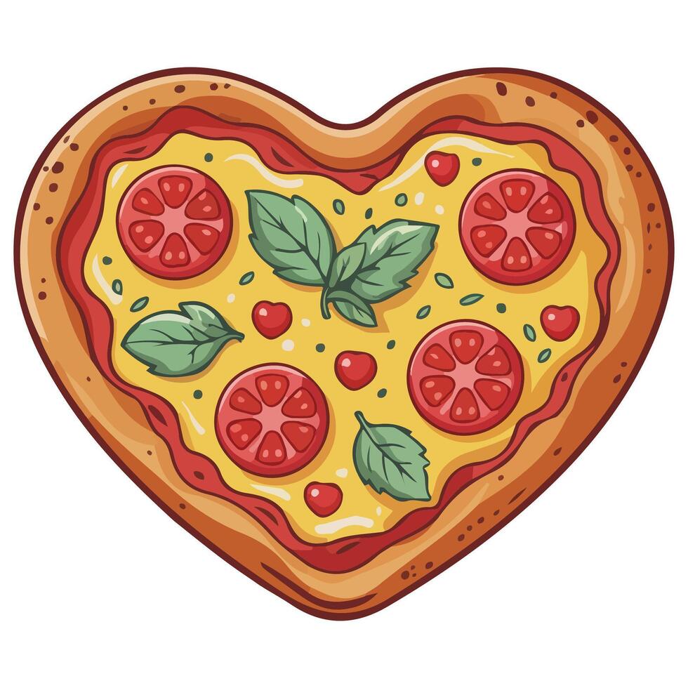 Valentine pizza with cheese tomatoes isolated illustration on white background vector
