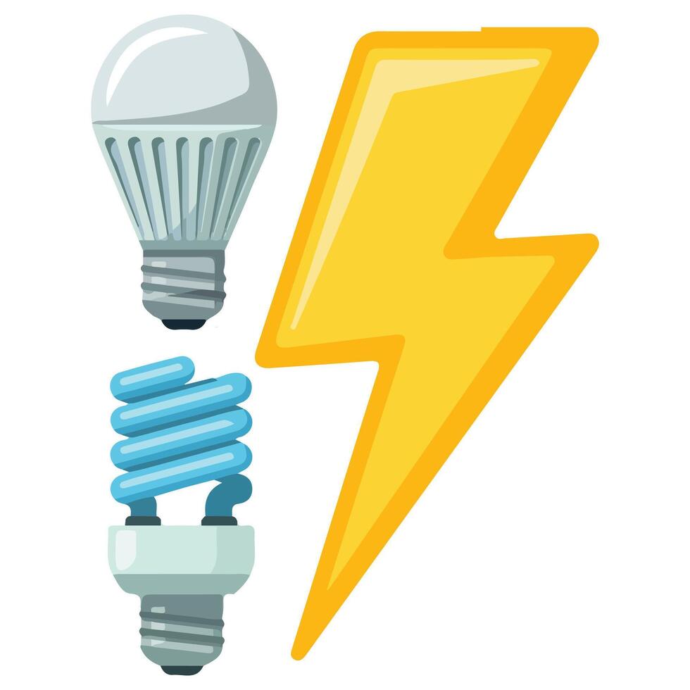 Electric elements set lightning bulbs isolated illustration on white background vector