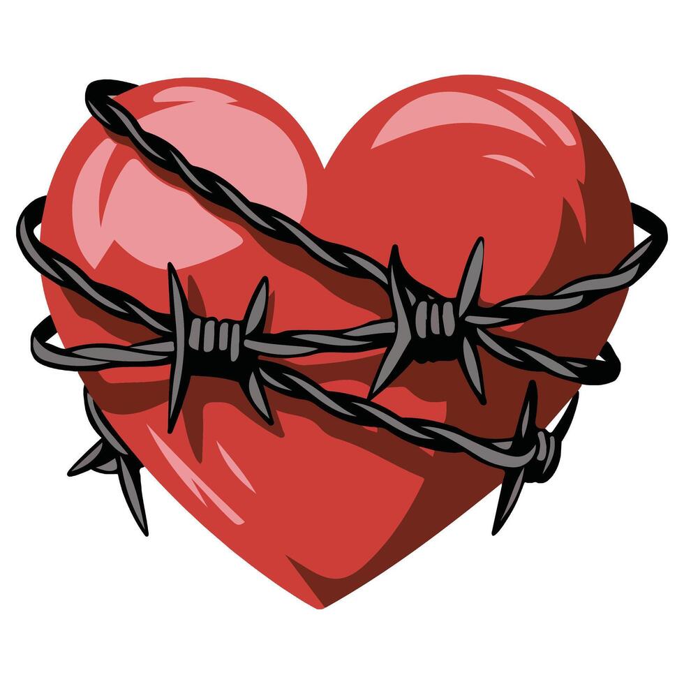Heart wrapped with barbed wire isolated illustration on white background vector