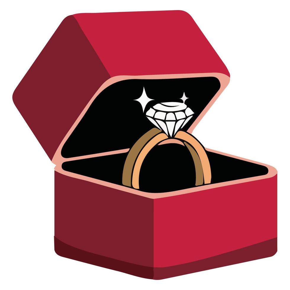 Diamond engagement ring in box isolated illustration on white background vector