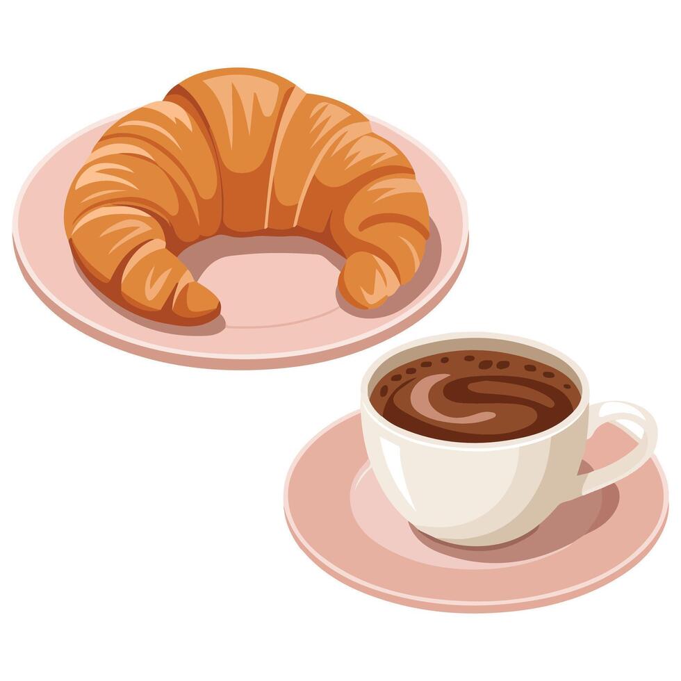 Croissant with coffee breakfast isolated illustration on white background vector
