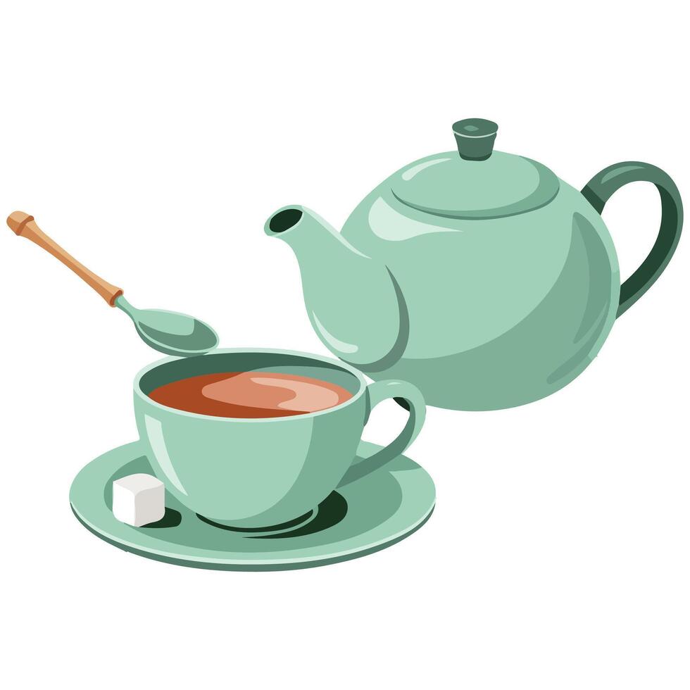 Tea set for beverage service isolated illustration on white background vector