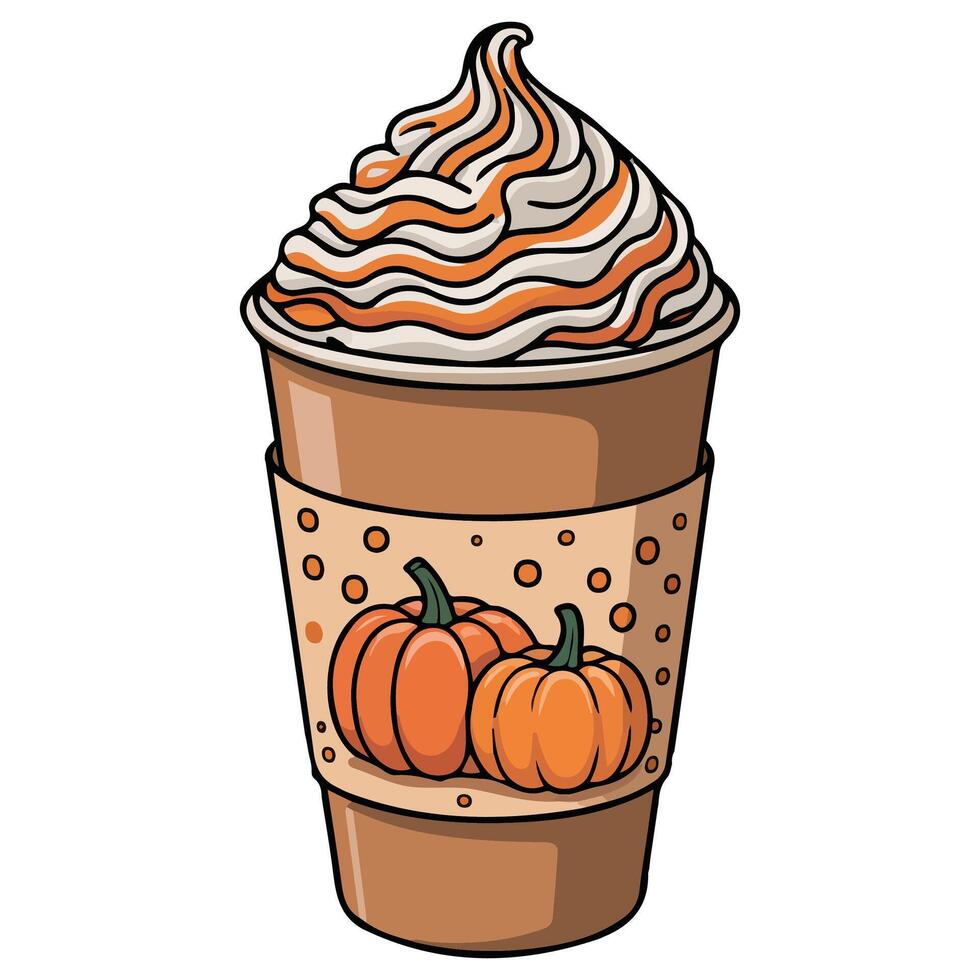 Seasonal spiced coffee beverage isolated illustration on white background vector