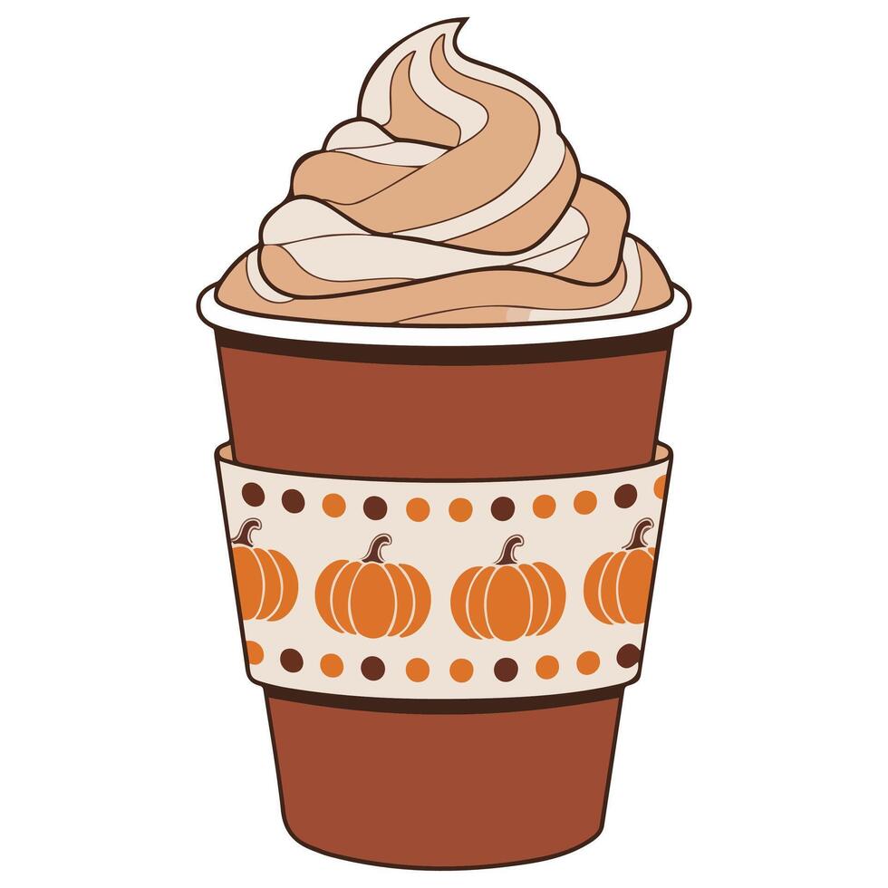Pumpkin spice latte in cup isolated illustration on white background vector