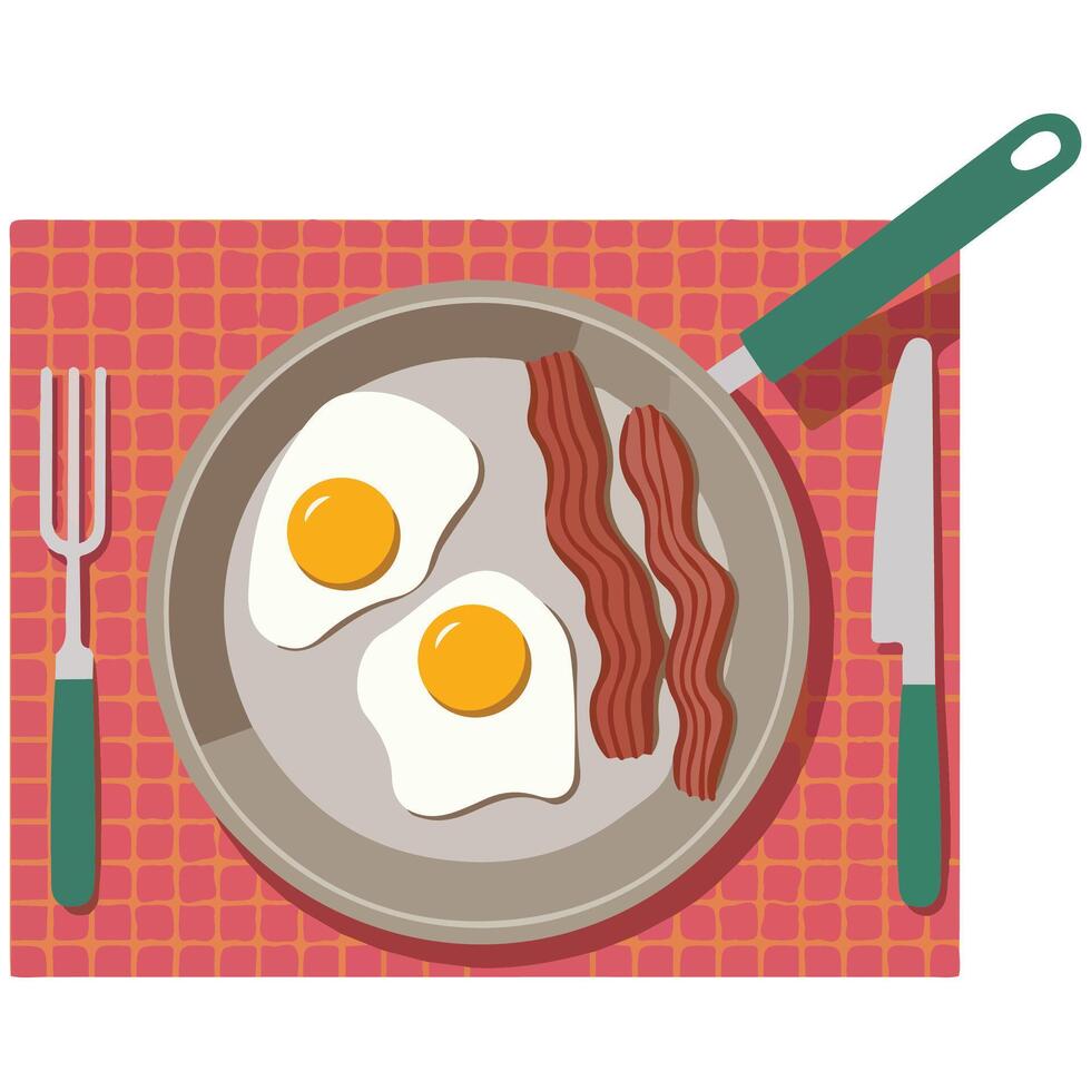 Fried eggs with bacon breakfast isolated illustration on white background vector