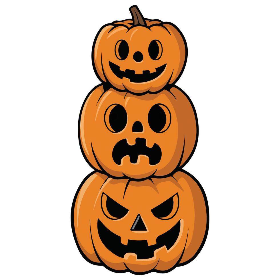 Stack of Halloween jack o lanterns isolated illustration on white background vector