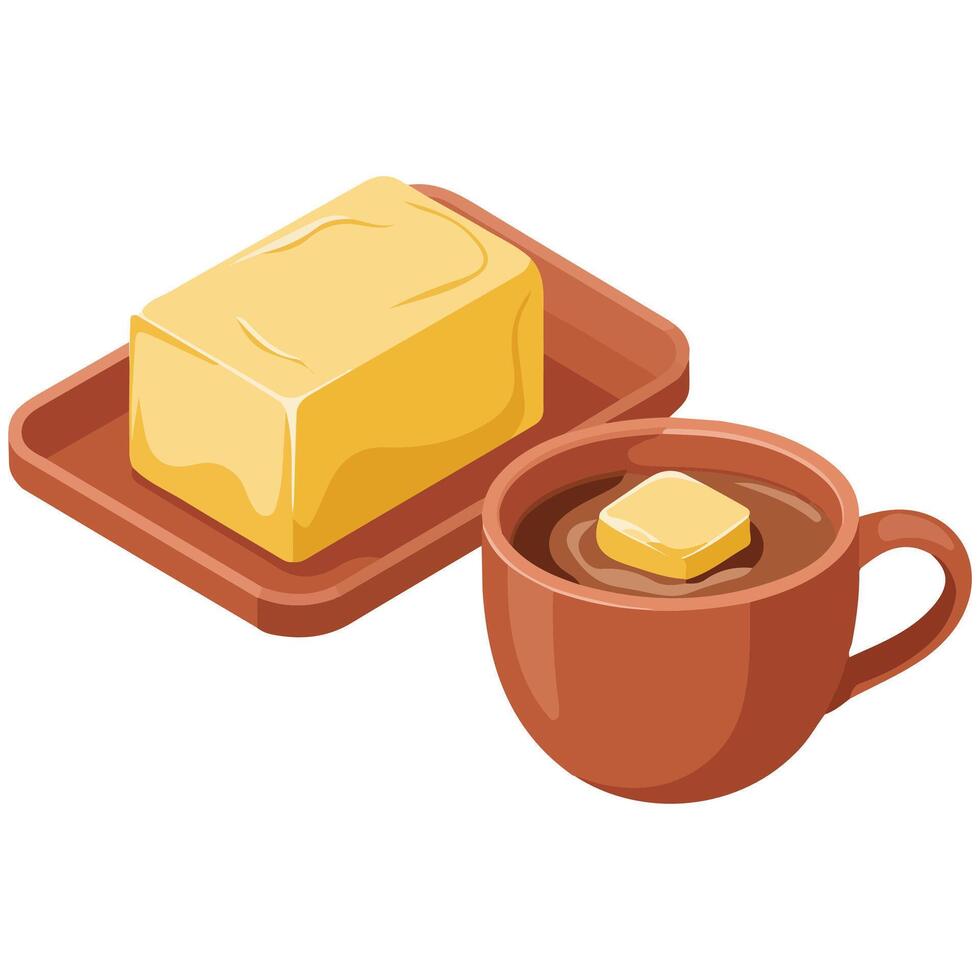 Buttered bulletproof coffee drink isolated illustration on white background vector
