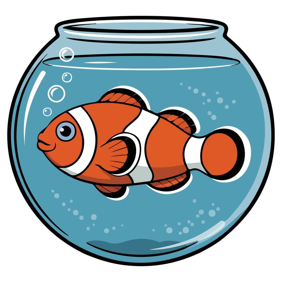Clown fish in bowl aquatic isolated illustration on white background vector