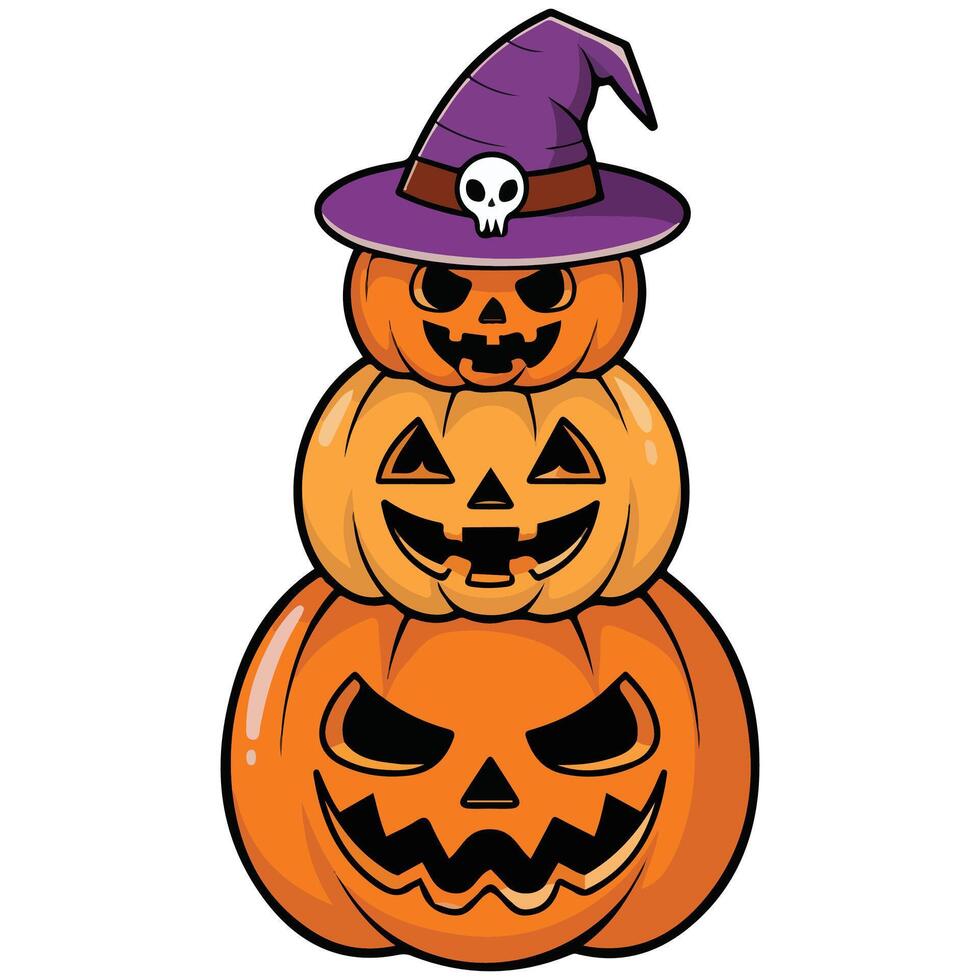 Stacked glowing Halloween pumpkins isolated illustration on white background vector