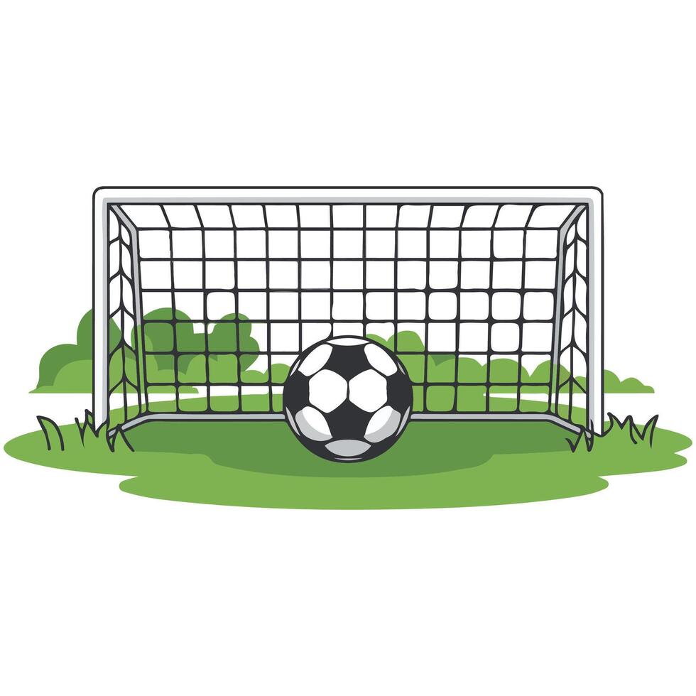 Soccer goal net and ball sports equipment isolated illustration on white background vector