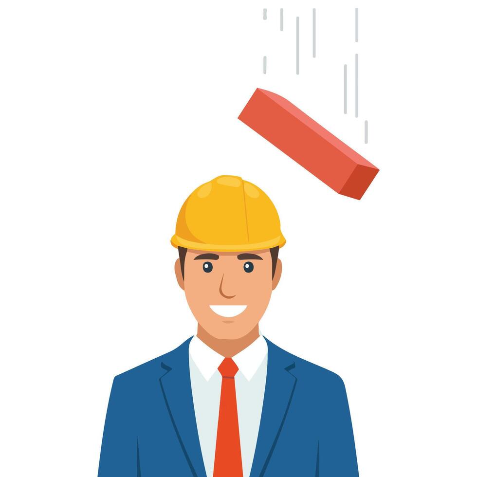 Construction worker hit by falling brick isolated illustration on white background vector