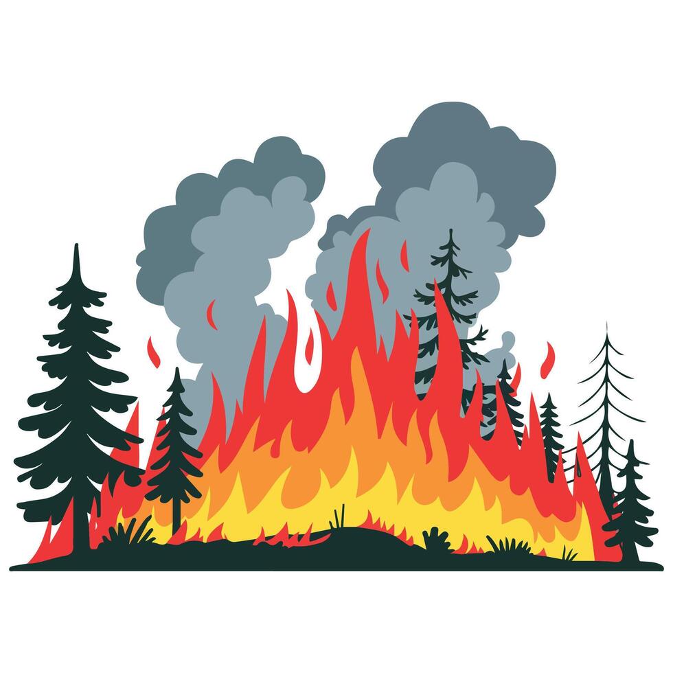 Wildfire consuming trees and bushes isolated illustration on white background vector