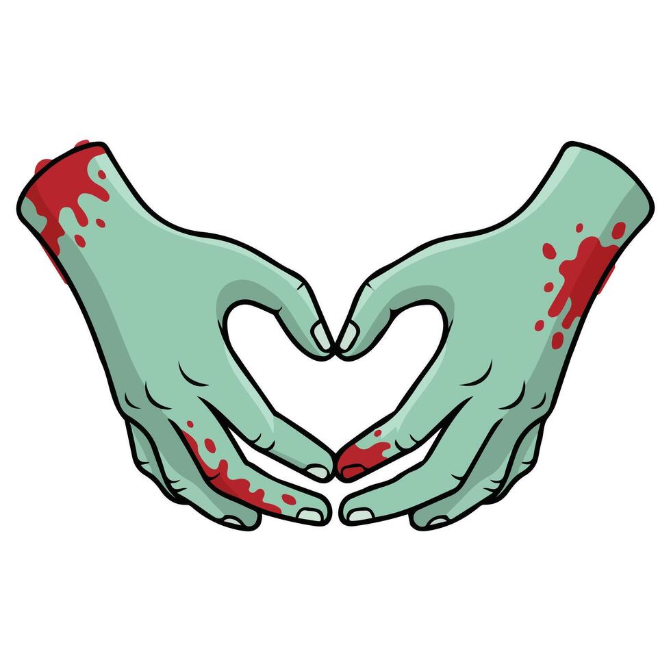 Undead hand forming love symbol isolated illustration on white background vector