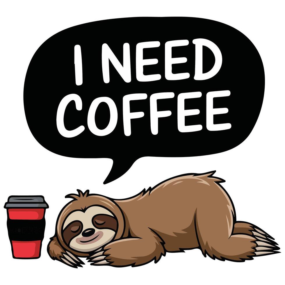 Sleepy sloth craving caffeine isolated illustration on white background vector
