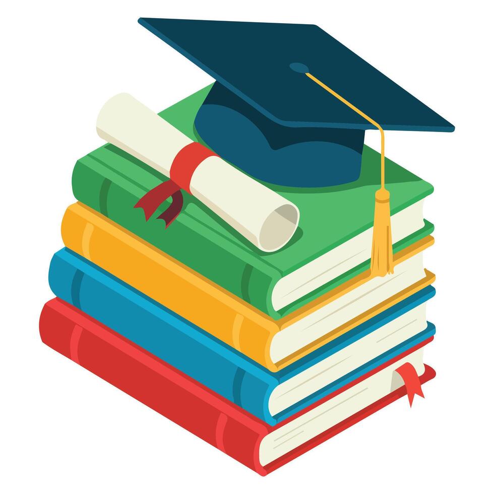 Academic stack with graduation accessories isolated illustration vector
