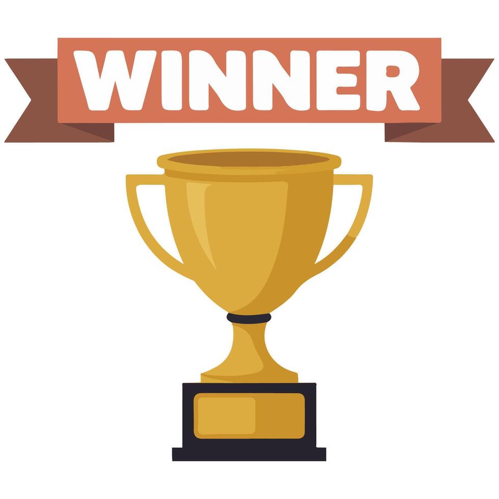 Victory cup with award ribbon isolated illustration on white background vector