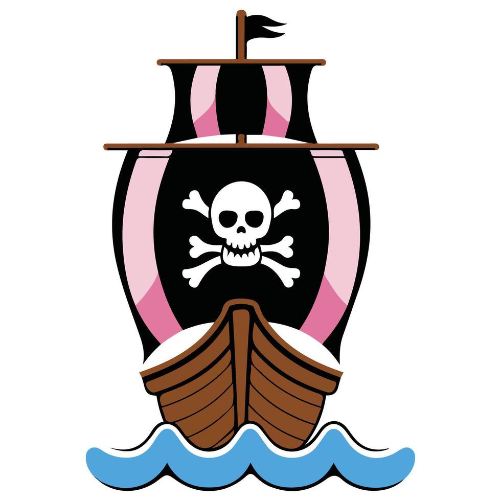 Colorful pirate boat sailing isolated illustration on white background vector