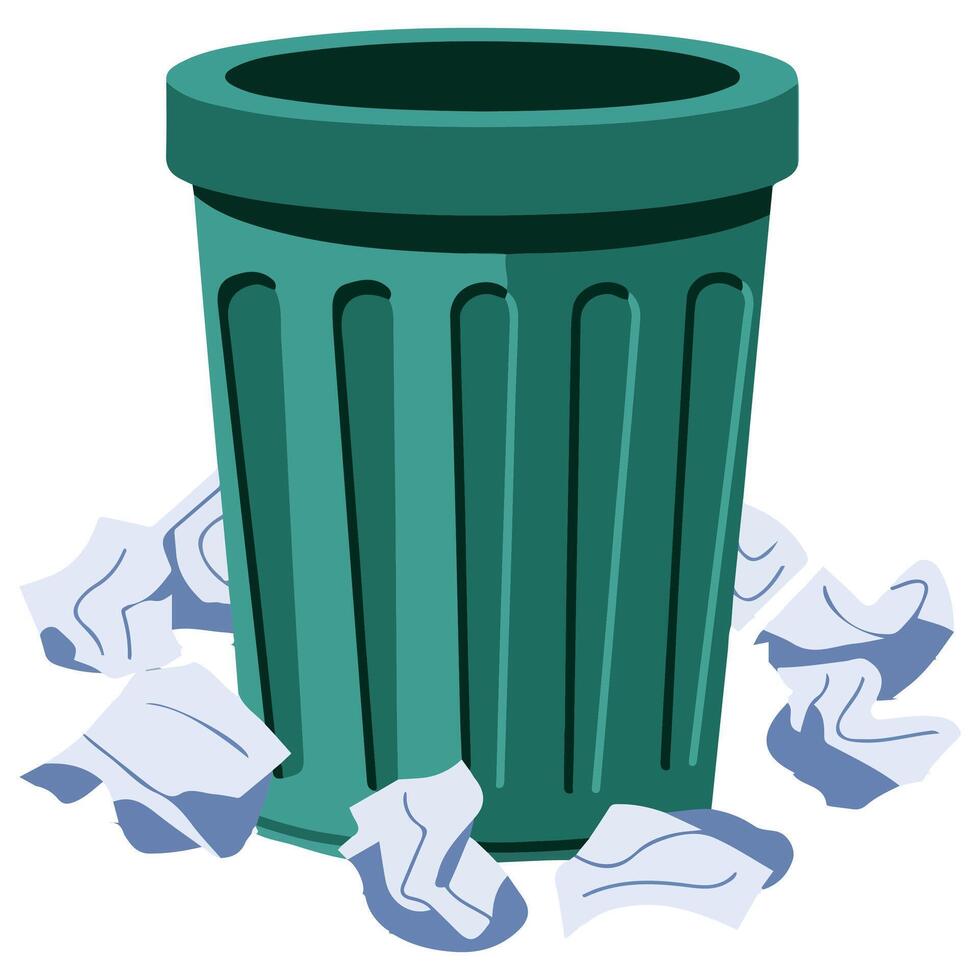 Waste bin with paper isolated illustration on white background vector