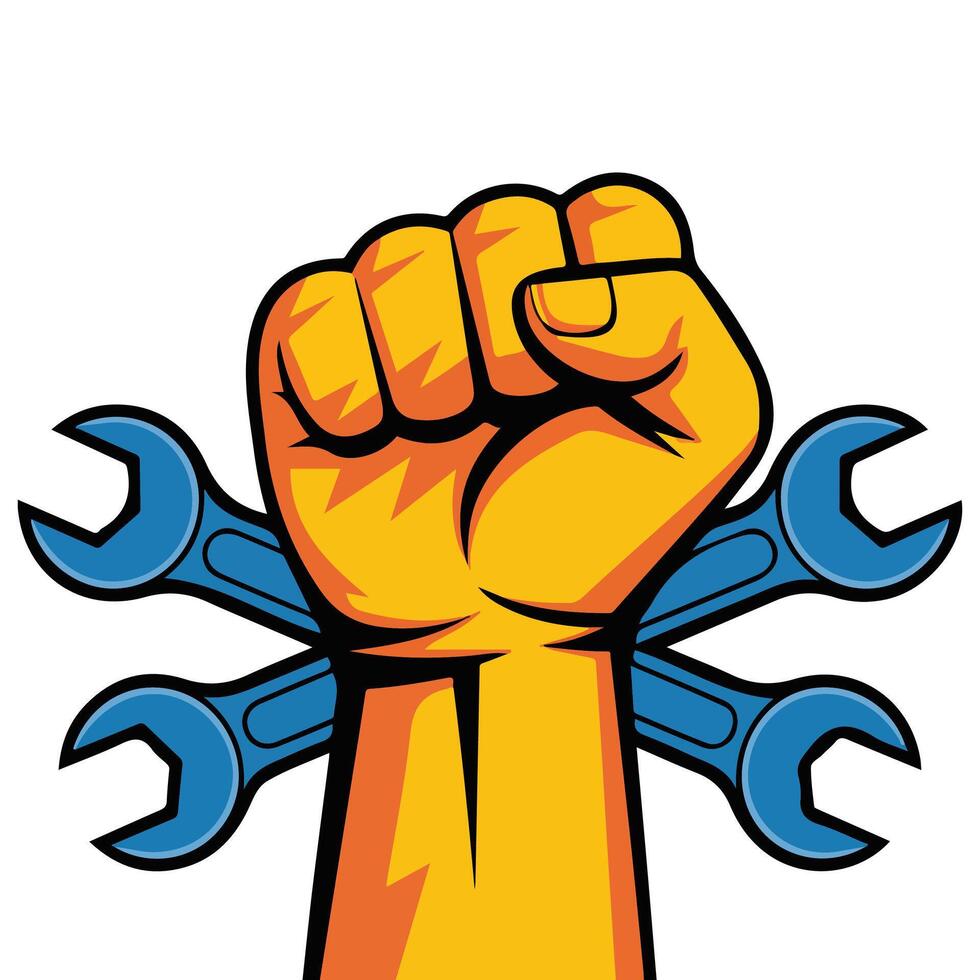 Workers holiday clenched hand banner isolated illustration vector