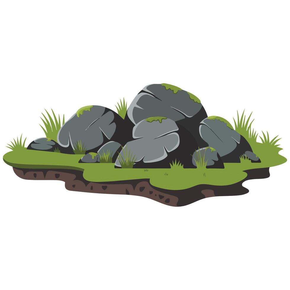 Mossy garden boulders isolated illustration on white background vector