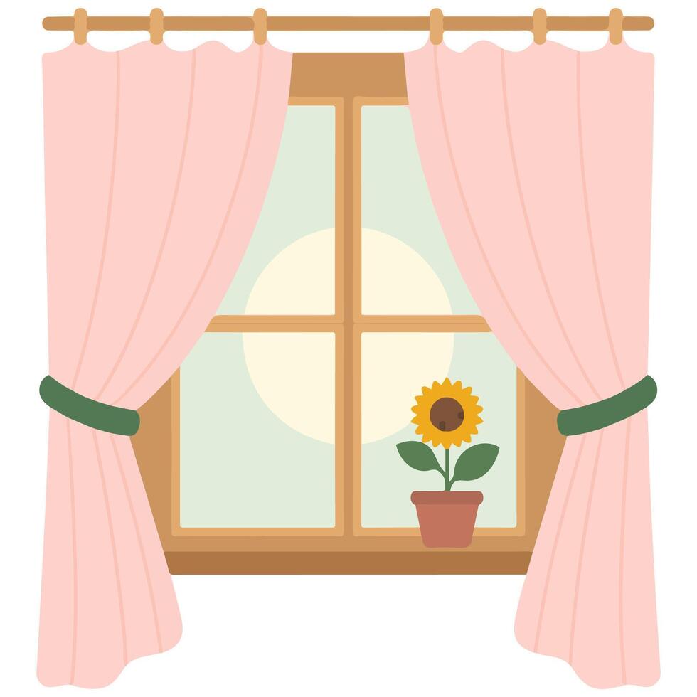 Snug window with curtains doodle isolated illustration vector