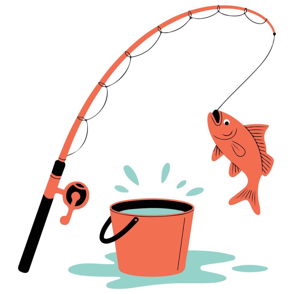 Fishing equipment with catch isolated illustration vector