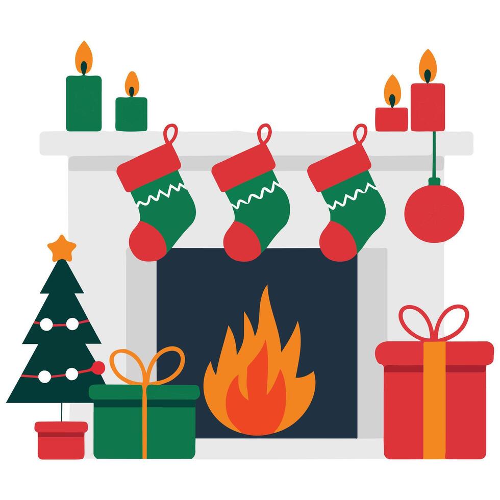 Christmas home fireplace isolated illustration on white background vector