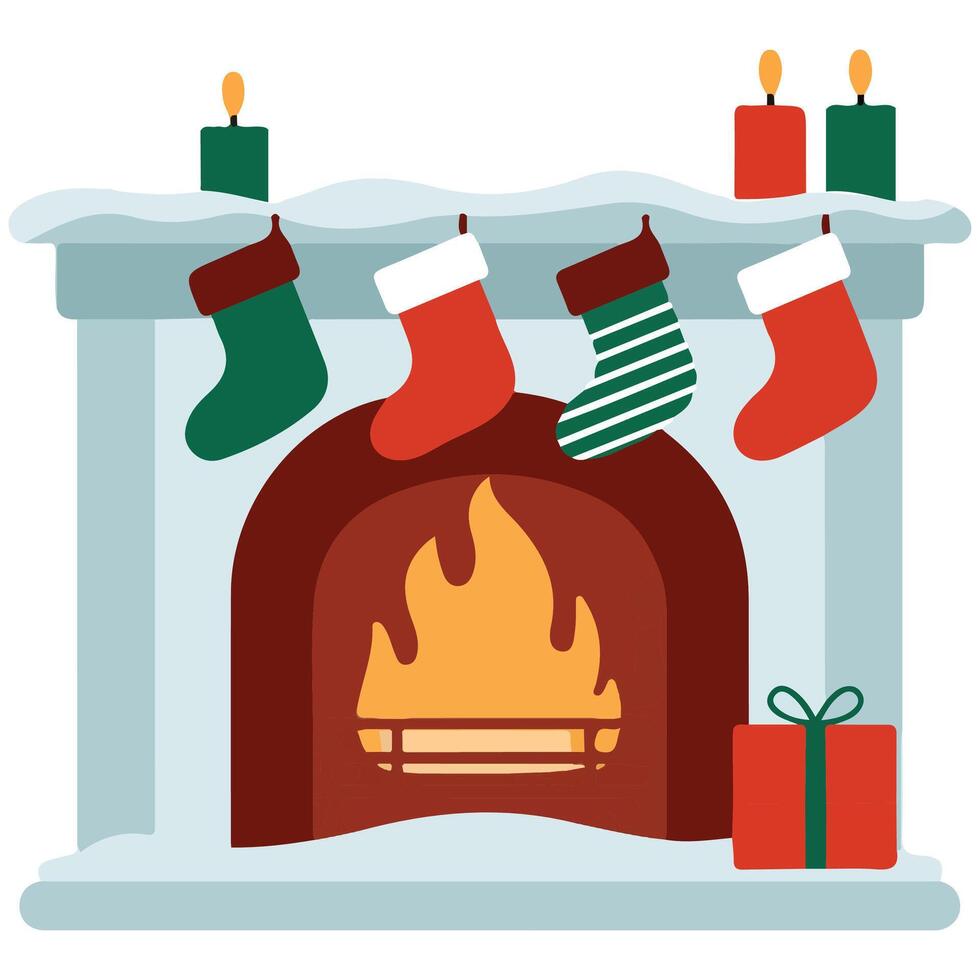 Holiday living room fireplace isolated illustration vector
