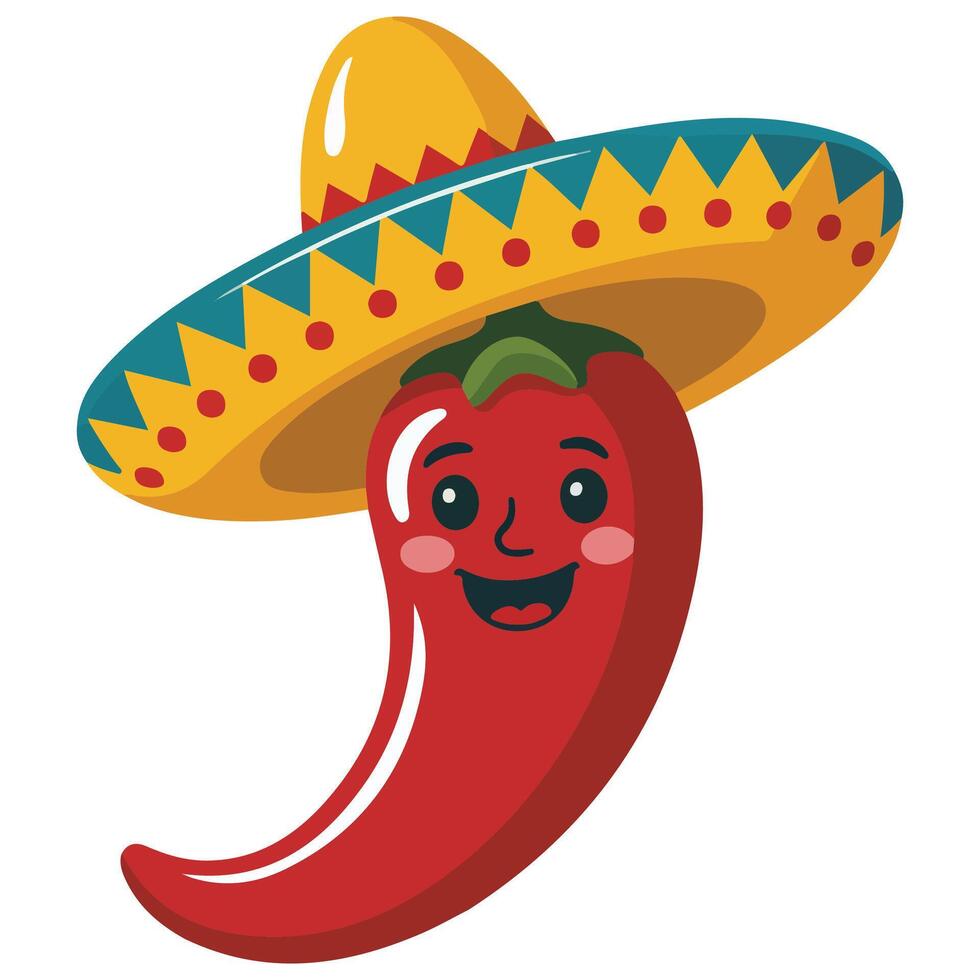 Sombrero wearing chili pepper isolated illustration vector
