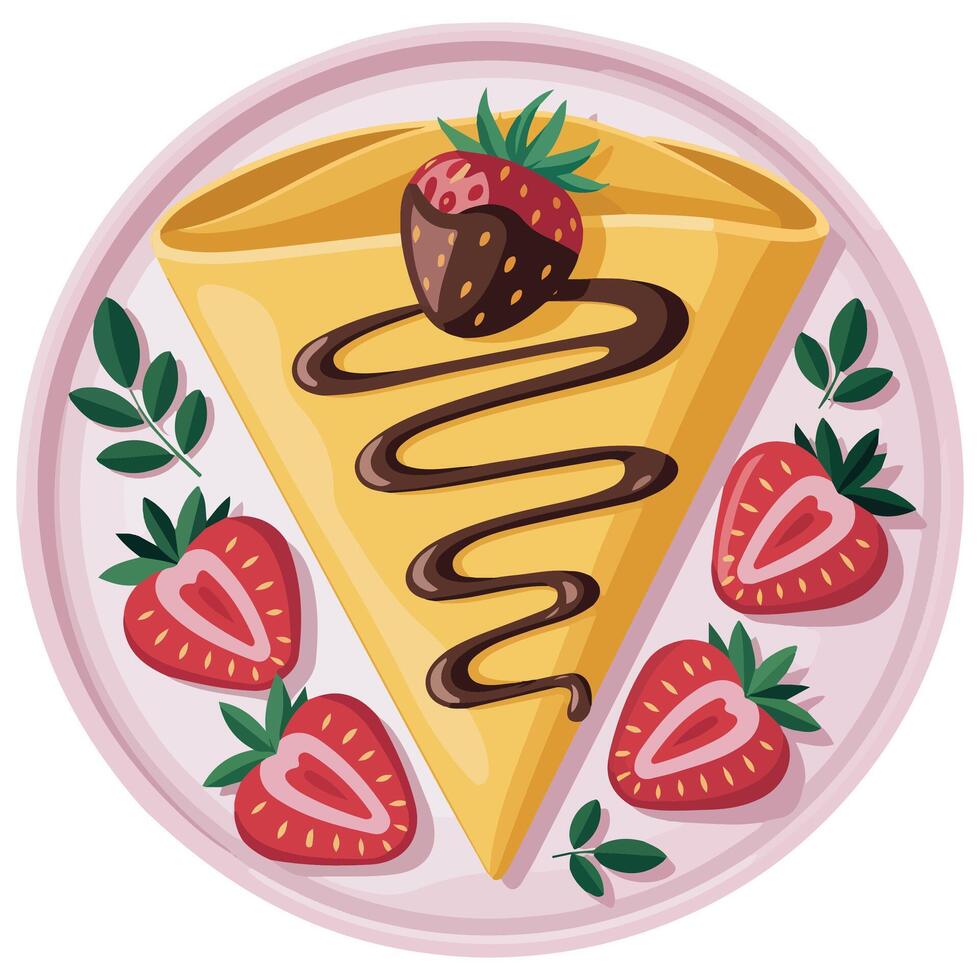 Chocolate strawberry pancake isolated illustration vector