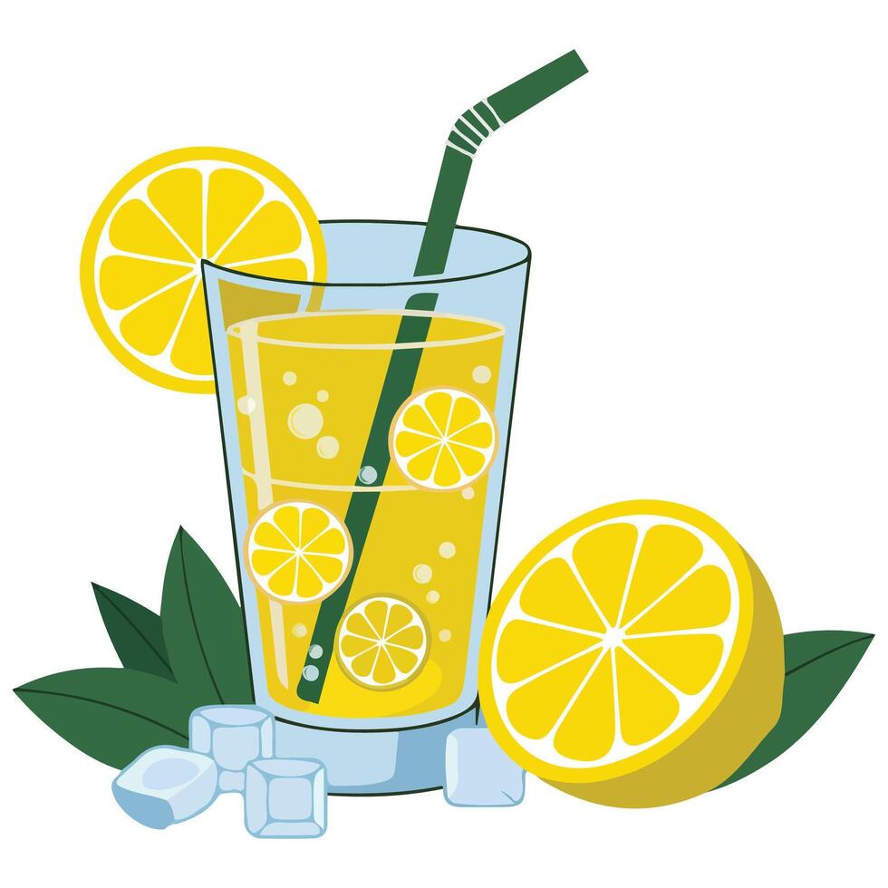 Summer lemon drink in glass isolated illustration vector