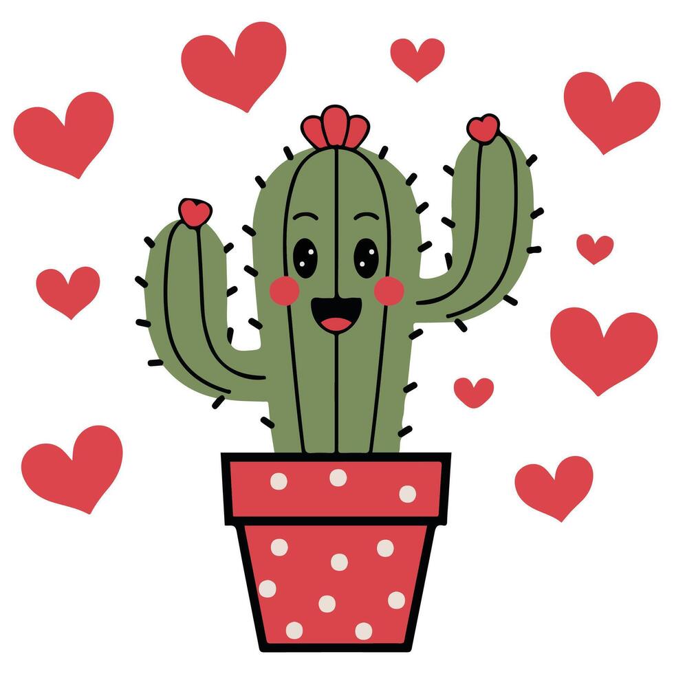 Cactus valentine card isolated illustration vector
