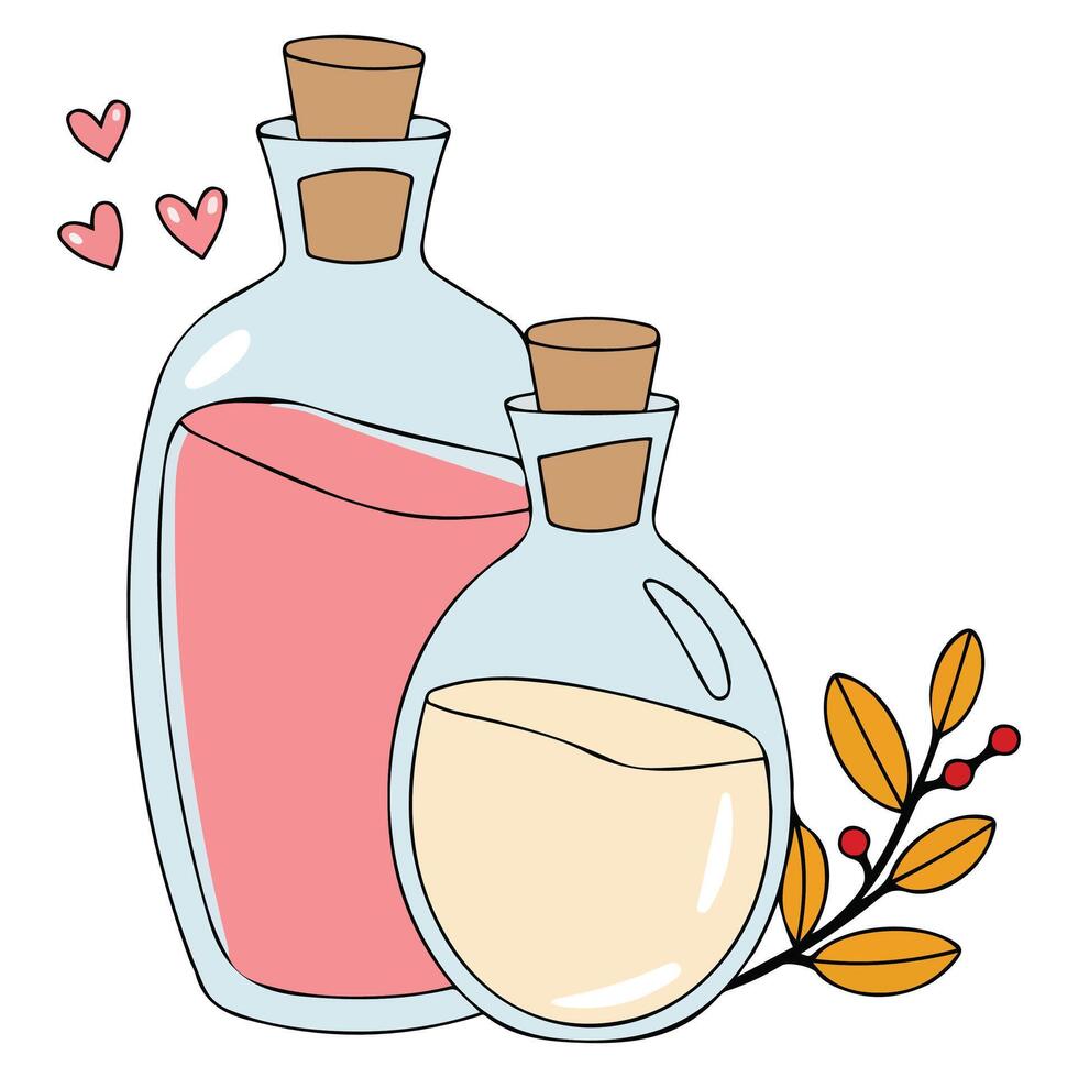 Valentine potion bottles set isolated illustration vector