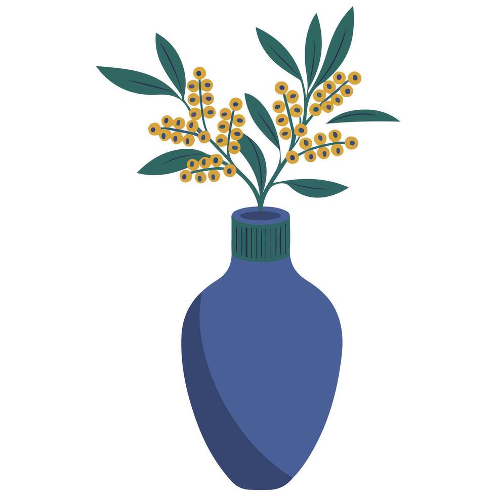 Flower vase with blooms isolated illustration vector
