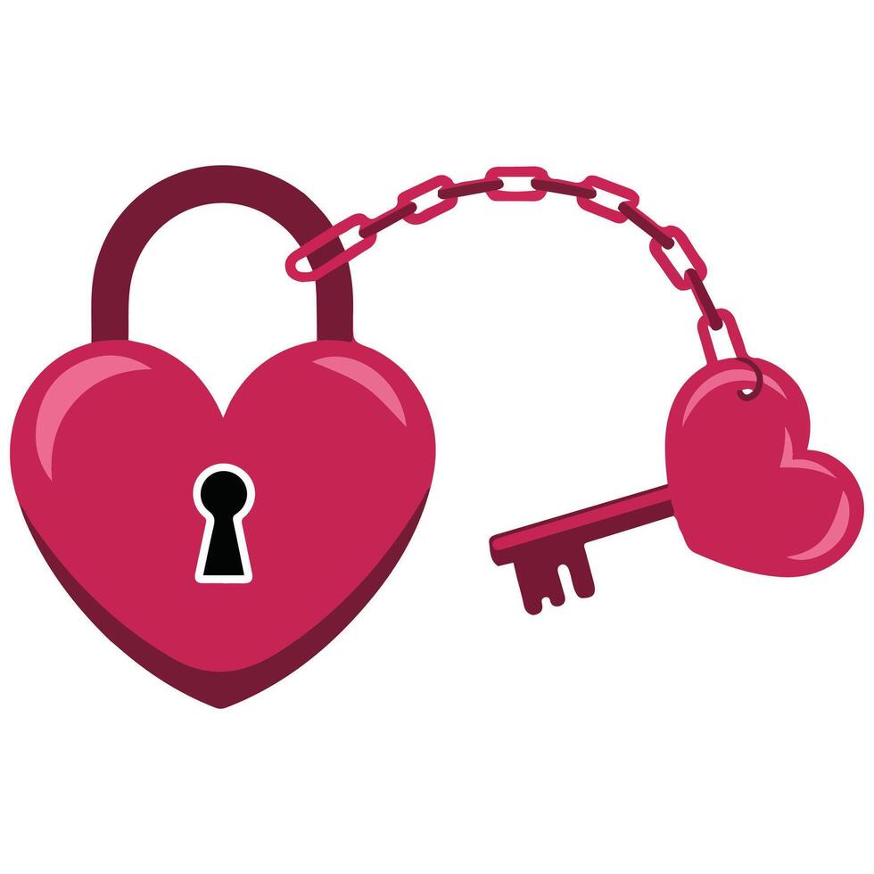 Heart shaped key and lock doodle isolated illustration vector
