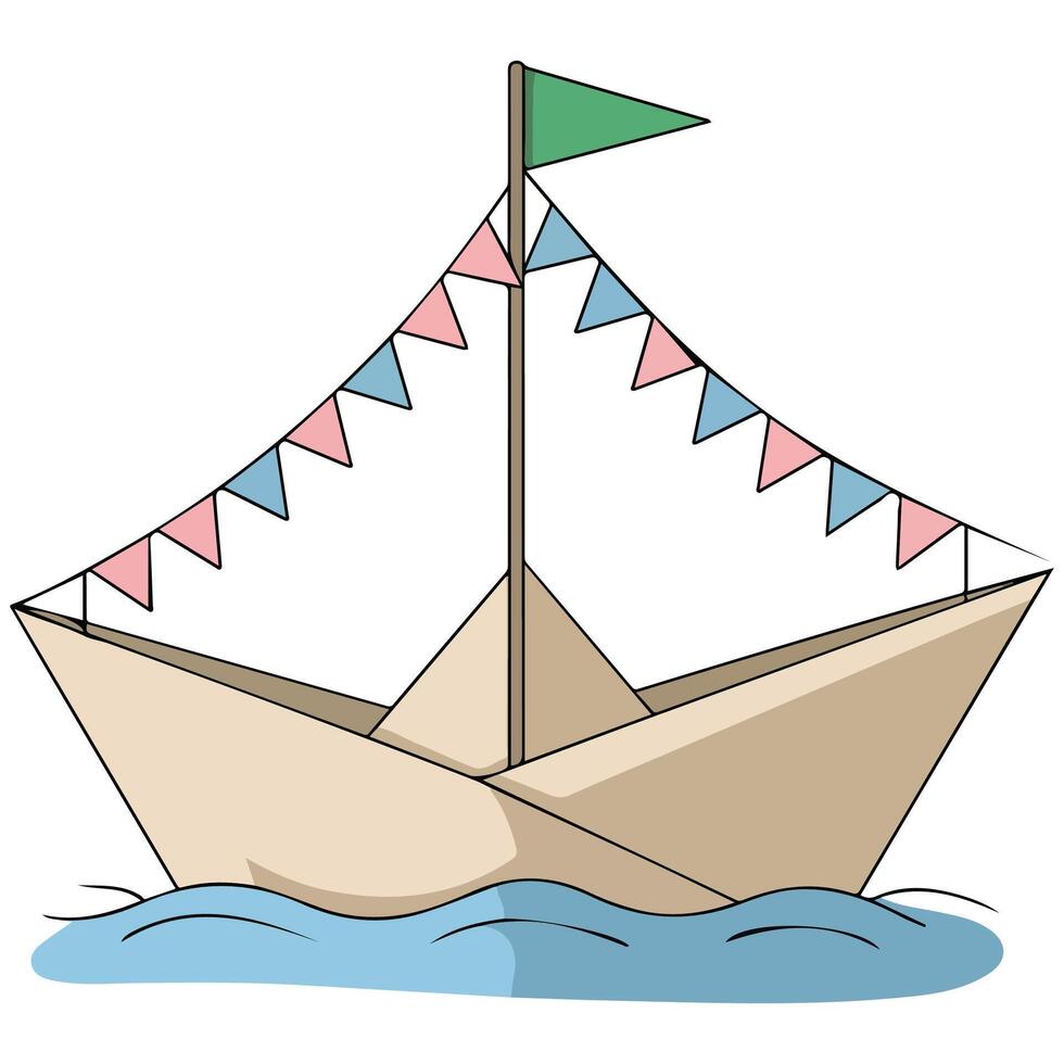 Paper boat in puddle isolated illustration vector
