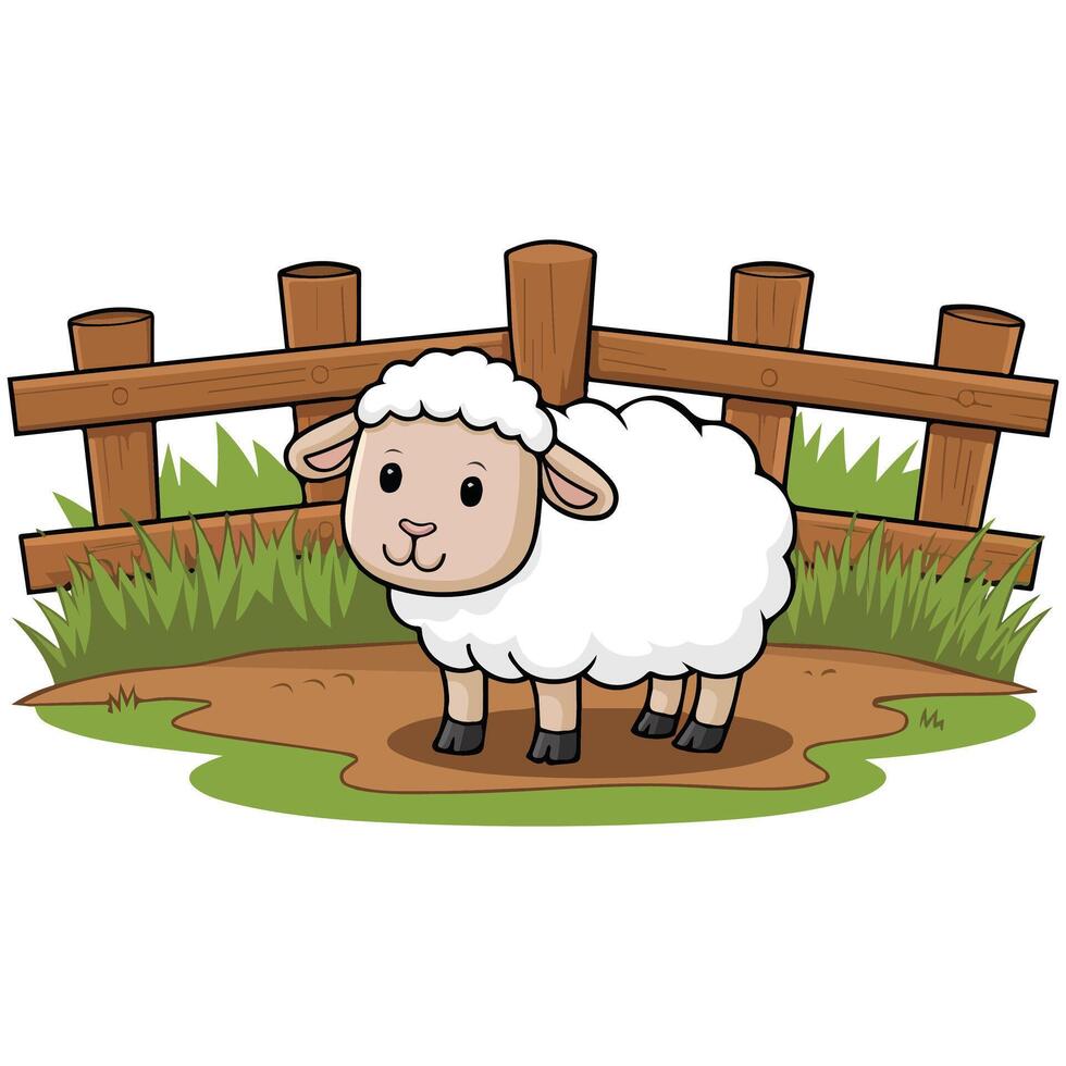 Farm sheep in countryside isolated illustration vector