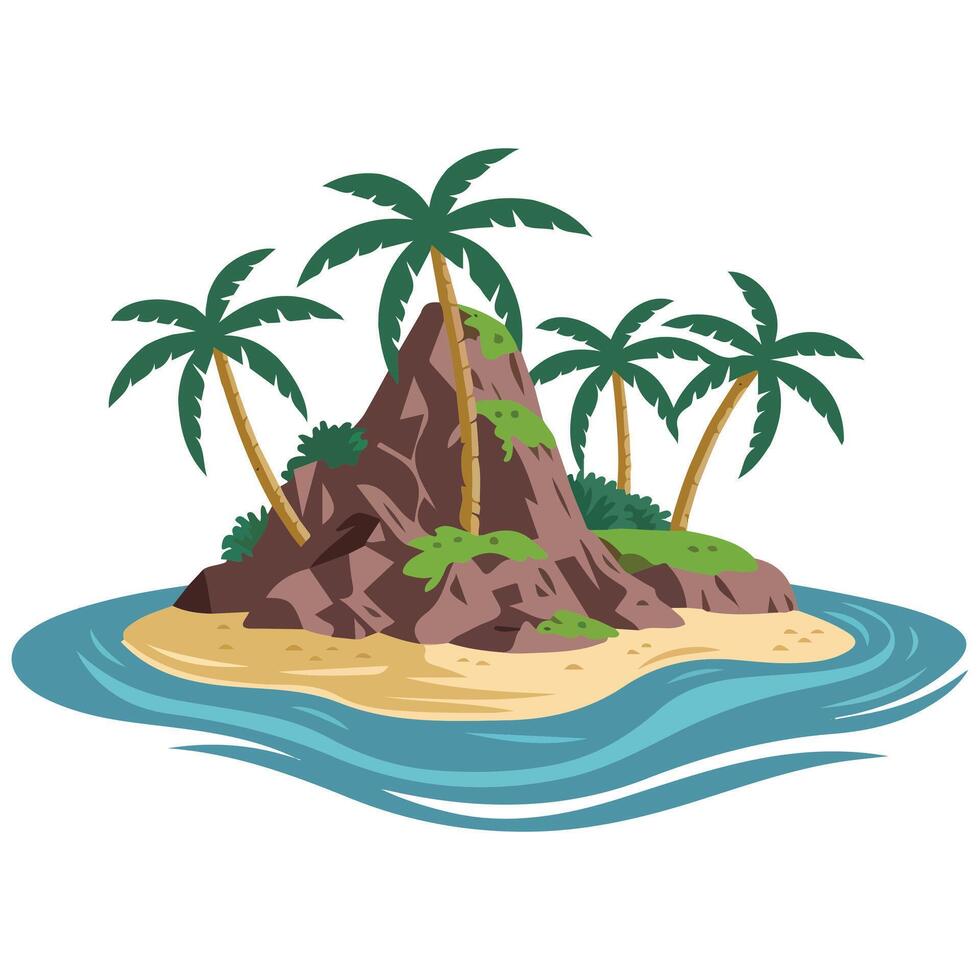 Deserted island with palm isolated illustration vector