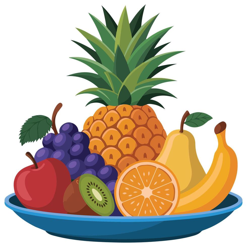 Mixed fruit plate isolated illustration vector