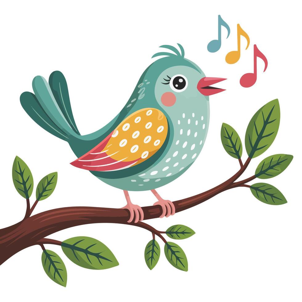 Singing bird on branch isolated illustration vector