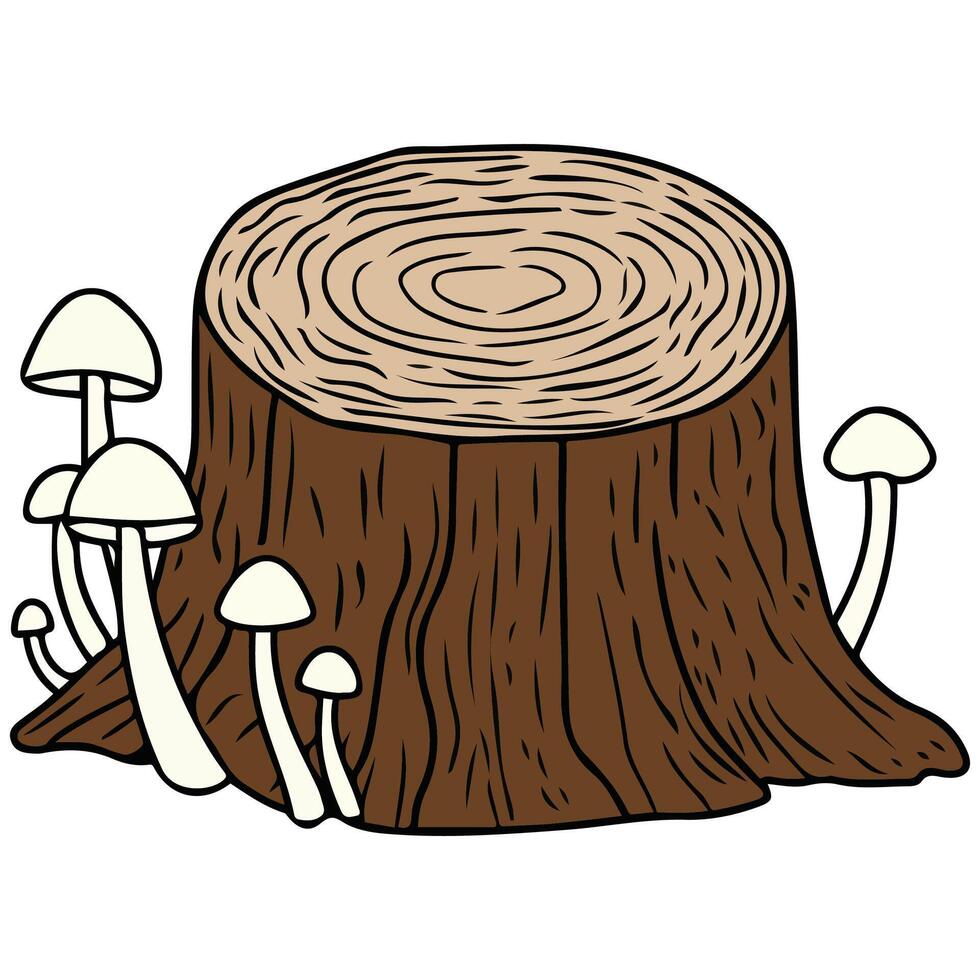 Tree stump mushroom isolated illustration vector